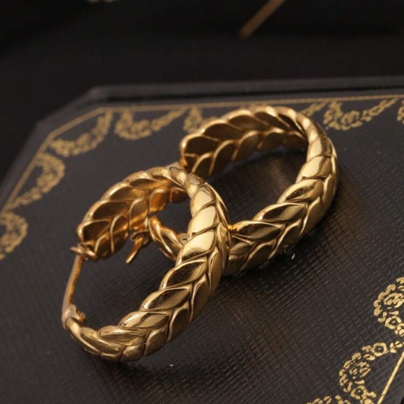 Jewelry - Gold Plated Stainless Steel Braided Hoop Earrings